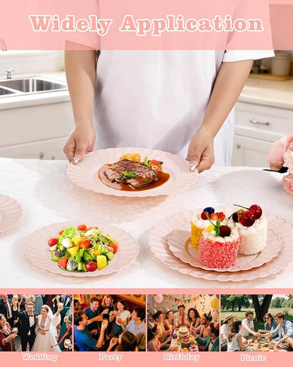YOUBET 100PCS Pink Scalloped Plastic Plates - Image 7
