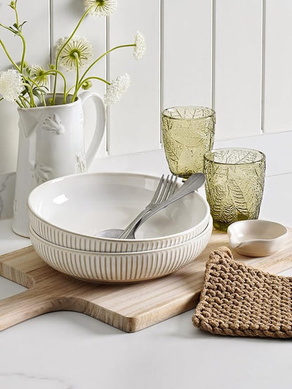 LE TAUCI Pasta Bowls 46oz, Large Salad Bowl, Ceramic Embossment Stoneware - Image 7