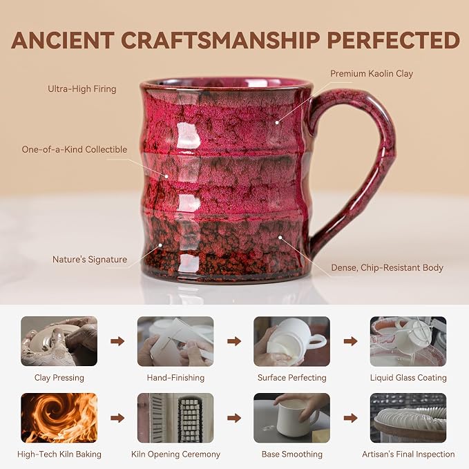 Rustic Red Ceramic Coffee Mug 15oz – Handcrafted Unique Gift - Image 3