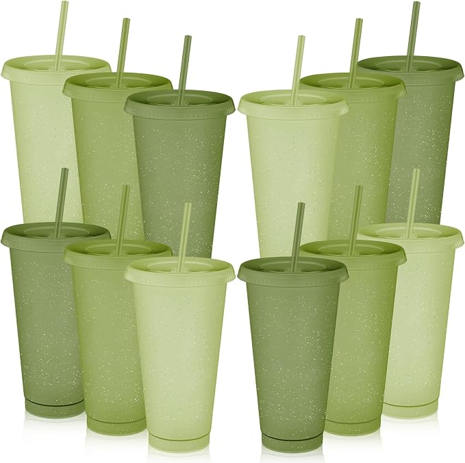 Skylety 12 Pcs Green Glitter Plastic Cups by Skylety