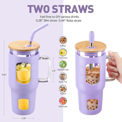 WINSA 32 oz Glass Tumbler with Straw and Lid, Glass Water Bottles with Time - Image 4