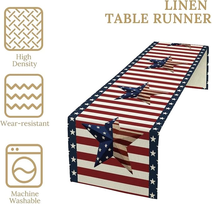 4th of July Table Runner, Patriotic Independence Day American Stars Stripes - Image 4