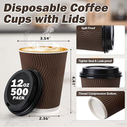 500 Pack 12 oz Insulated Disposable Paper Coffee Cups - Image 2