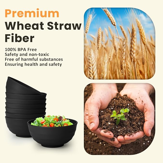 Unbreakable Big Bowl Set of 8: Alternative to Large Plastic Bowls - 60oz Wheat - Image 3