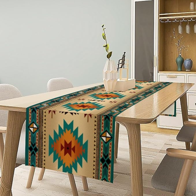 Aztec Southwest Table Runner, Ethnic Style Design Geometric Triditional Kitchen - Image 3