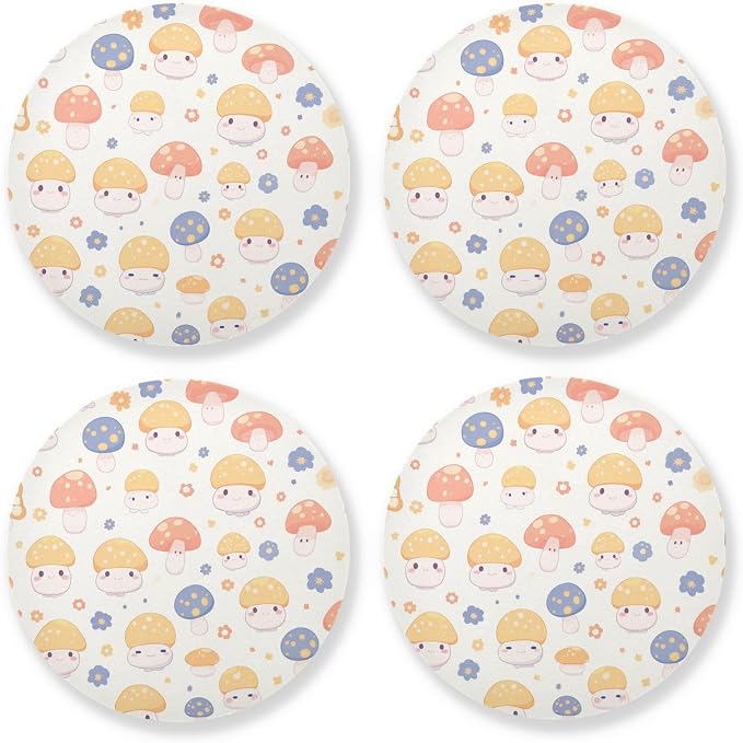 Seamless Mushroom Flowers 4 Piecing Set Coasters by KLL