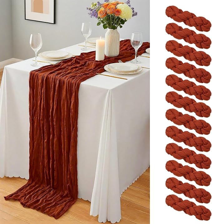 12 Pack Terracotta Cheesecloth Table Runner 10Ft, Christmas Table Runner 21.5 x by Yemosa