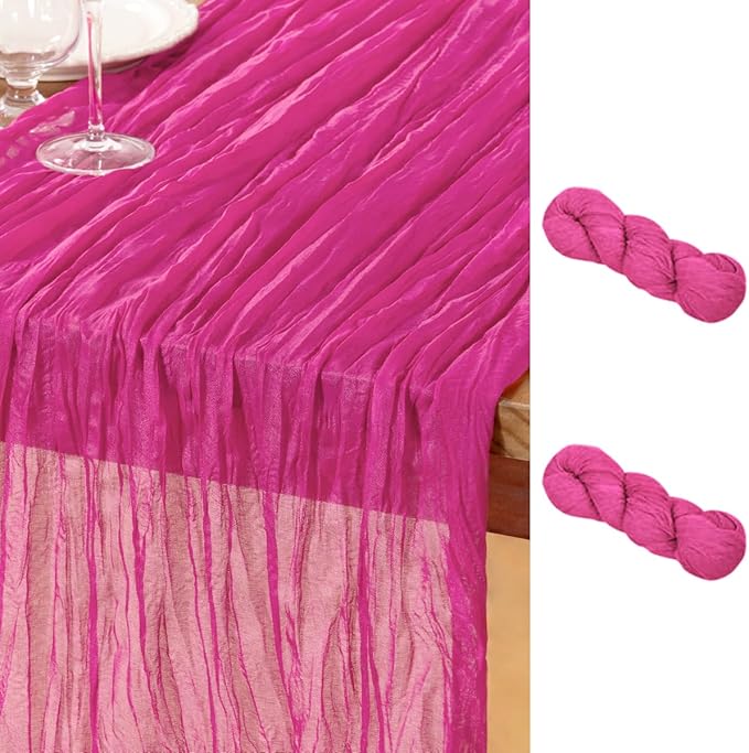 DeZerlor Hot Pink Cheesecloth Table Runner 2 Pack Summer Table Runners Boho by DeZerlor