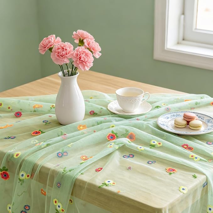 BINBE 3pcs Daisy Spring Table Runner Embroidery Gauze 10FT Florals Seasonal - Image 4