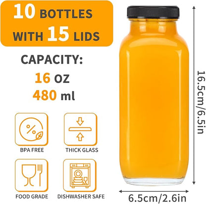 CUCUMI 10pcs 16oz Glass Juice Bottles - Image 2