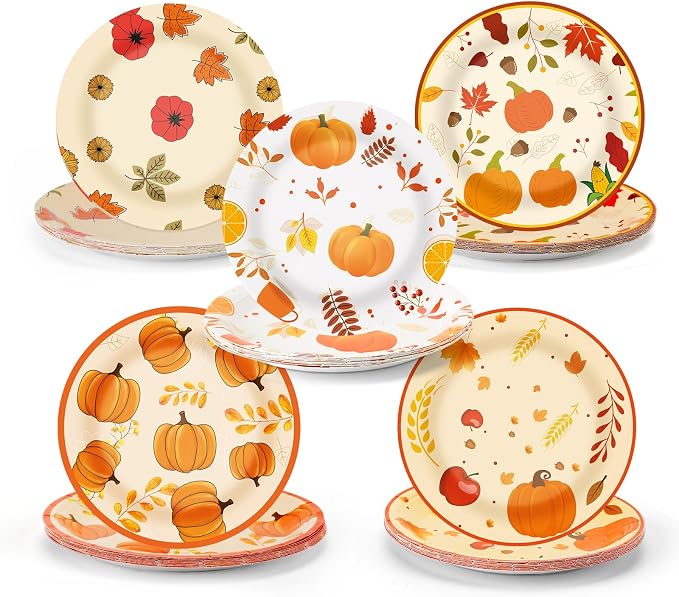50Pcs Thanksgiving Day Fall Paper Plates Disposable 7inch Party Dessert Plates by Unknown
