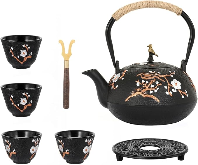 Dyna-Living Cast Iron Teapot 40.6oz Japanese Tea Kettle Set by Dyna-Living