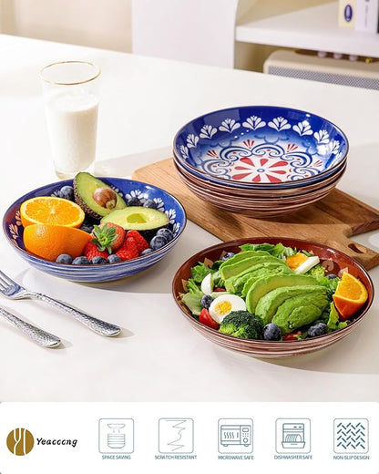 Yeacccng Pasta Bowls Set of 6, 35 Oz Ceramic Large Salad Bowl, 8.5 Inch Colorful Serving Bowls for Kitchen, Dishwasher & Microwave Safe, Scratch-Resistant, Lead-Free (Brown*6)