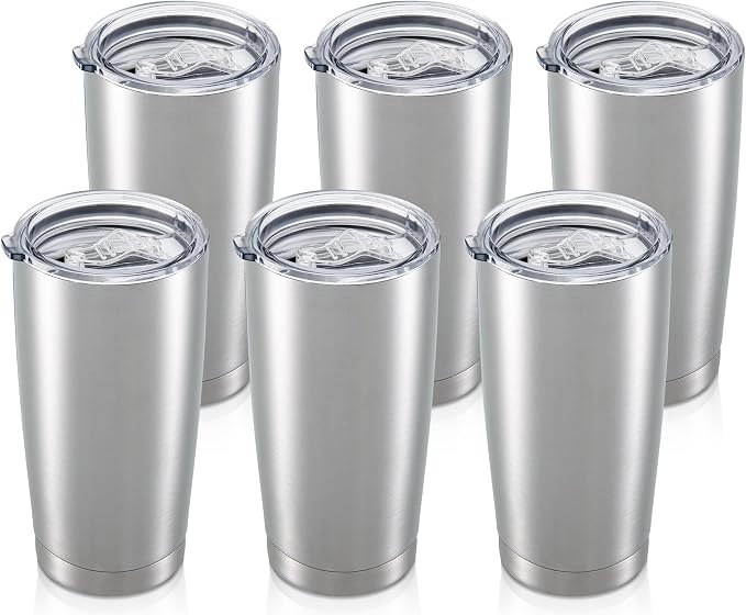 20oz Tumbler Bulk with Lid Stainless Steel Tumblers, 6 Pack | Leak Proof Lid by Unknown