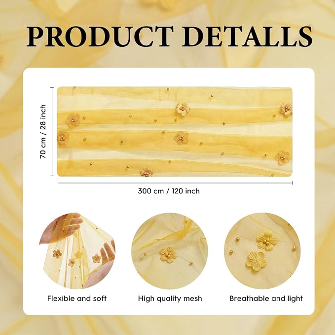 Artoid Mode Yellow Flower Pearl Yellow Gauze Table Runner 10FT, Seasonal Sheer - Image 6