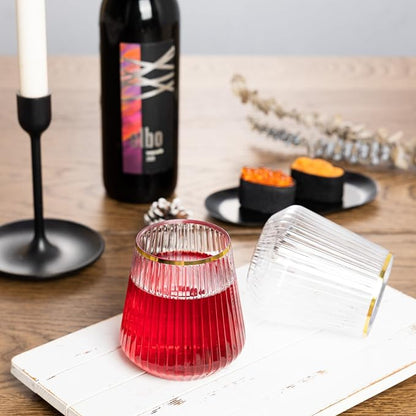 N9R 24PCS Plastic Wine Glasses Disposable, 14 oz Gold Rim Cocktail Spritz | - Image 4