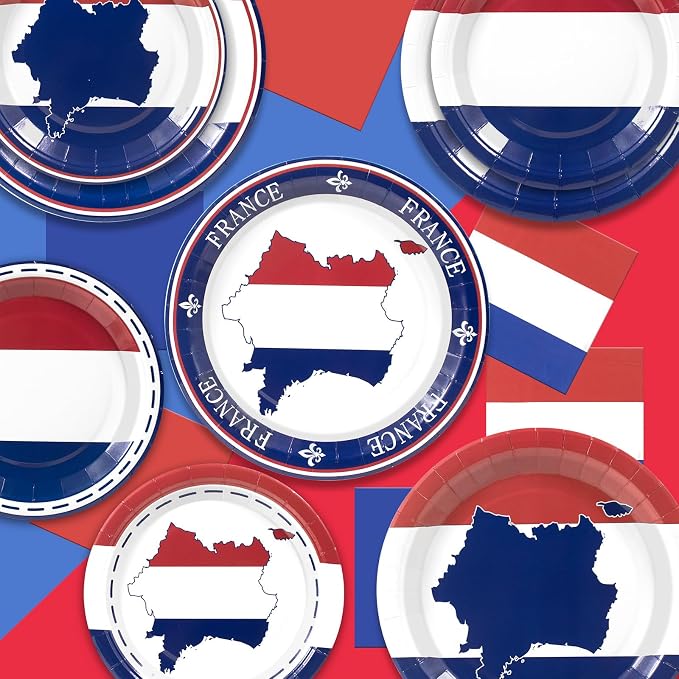 France French Flag Paper Plates and Napkins Party Supplies, Serves 60 | 180Pcs - Image 4