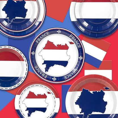 France French Flag Paper Plates and Napkins Party Supplies, Serves 60 | 180Pcs - Image 4