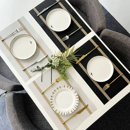 PIGCHCY Luxurious Placemats and Table Runner Set, Stylish Durable Placemats Set of 6 for Home Wedding Hotel Decoration (Black)