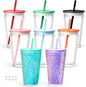 8 Pack 16 Oz Acrylic Snowglobe Tumbler, Pre-Drilled Double Wall Plastic Kids by Maucircol
