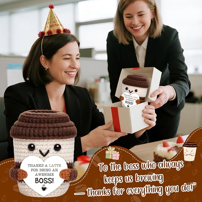 Positive Crochet Coffee Cup Boss Lady Gift, Appreciation Gift - Image 6