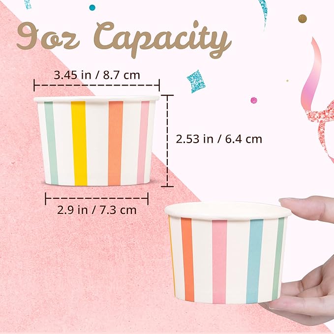 MATICAN Paper Ice Cream Cups, 50-Count 9-Oz Disposable Dessert, Snack Bowls - Image 4