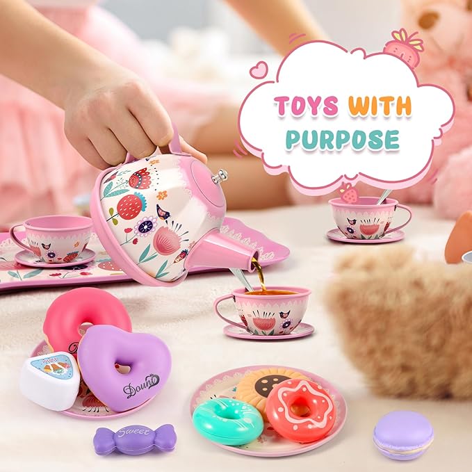 Tea Party Set for Little Girls, Flower Tea Sets Toys for Toddlers Girls Age 3 4 - Image 5