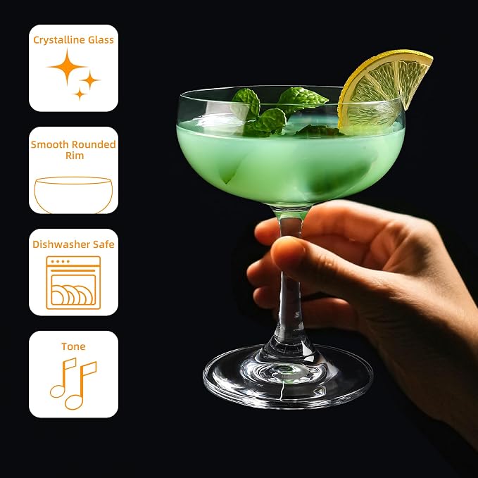 Set of 12 - Champagne Coupe Glasses, 7 Oz Clear Cut Rim Martini Glass - Image 3