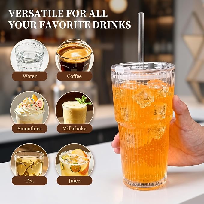 20oz Iced Coffee Cups with Lids and Straws, Smoothies - Image 5
