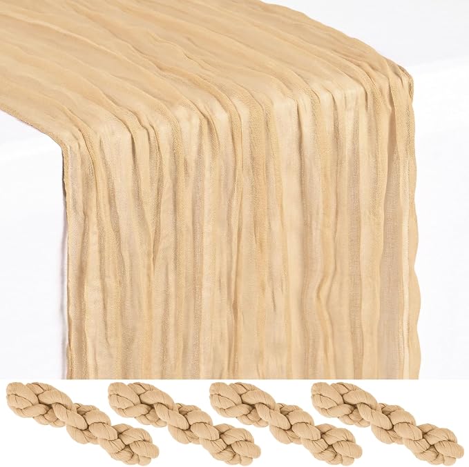 Showgeous 4 Pack Nude Cheesecloth Table Runner, 17 x 108 Inches | Boho by Showgeous
