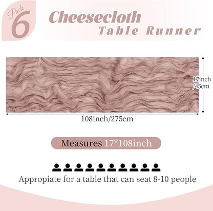 6 Pack Dusty Pink Cheesecloth Table Runner, 17 x 108 Inch, Gauze Cheese Cloth - Image 2