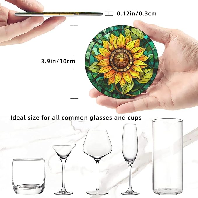 Sunflower Coasters for Drinks, Sunflower Decor Bar Drink Coasters for Coffee - Image 5