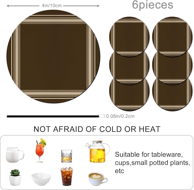 Dark Brown Coasters Set of 6 Absorbent Coasters - Image 3