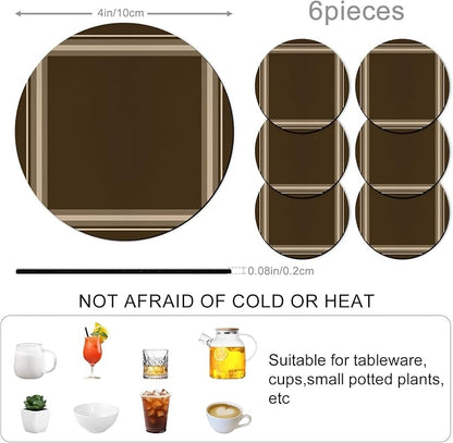 Dark Brown Coasters Set of 6 Absorbent Coasters - Image 3