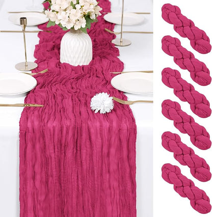 6 Pack Hot Pink Cheesecloth Table Runner 17x108 Inch Semi Sheer Boho Gauze by Unknown
