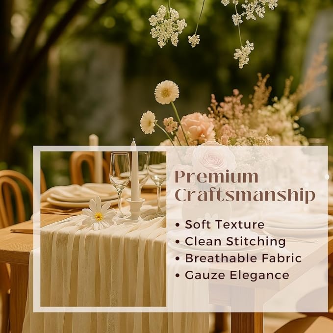 10FT Beige Cheesecloth Table Runner 120 Inch Rustic Boho Gauze Cheese Cloth - Image 3