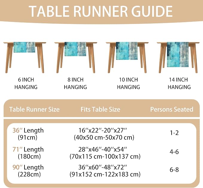 Teal Grey Table Runners Modern Art Farmhouse Linen Table Runners Dresser - Image 5