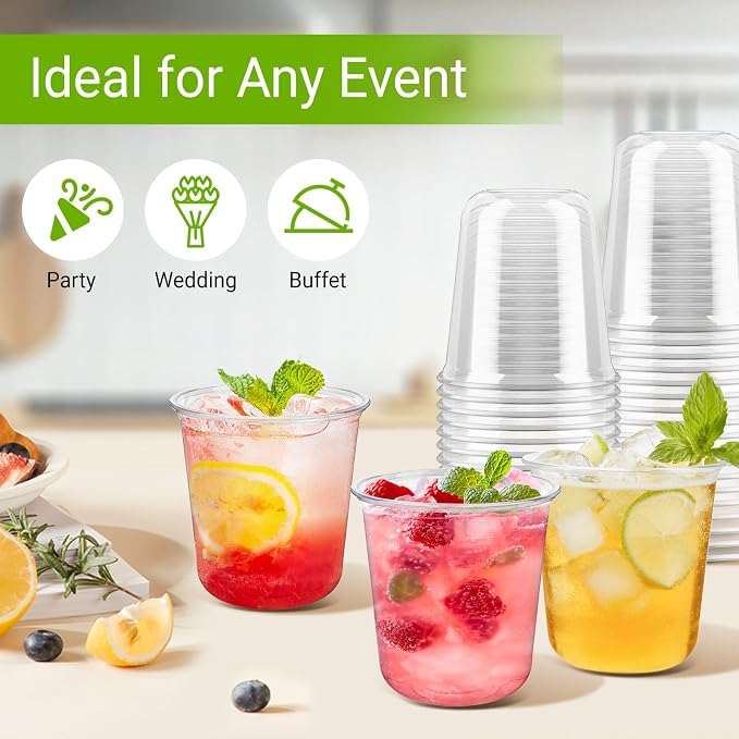 50 Pcs Round Bottom Plastic Cups, 12 oz Disposable Stemless Wine Glasses | - Image 7