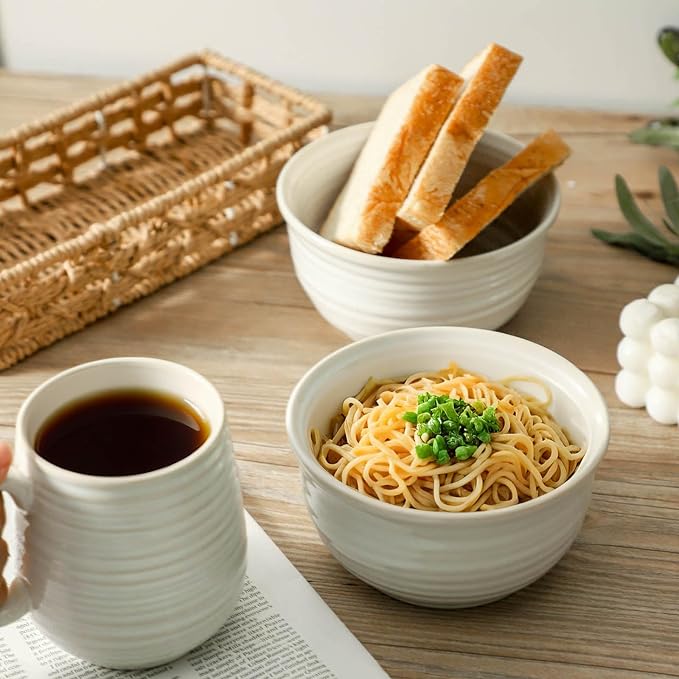 Ceramic Soup Bowls Set of 6, 20 Ounce Deep Creamy White Cereal Bowls, Microwave - Image 8