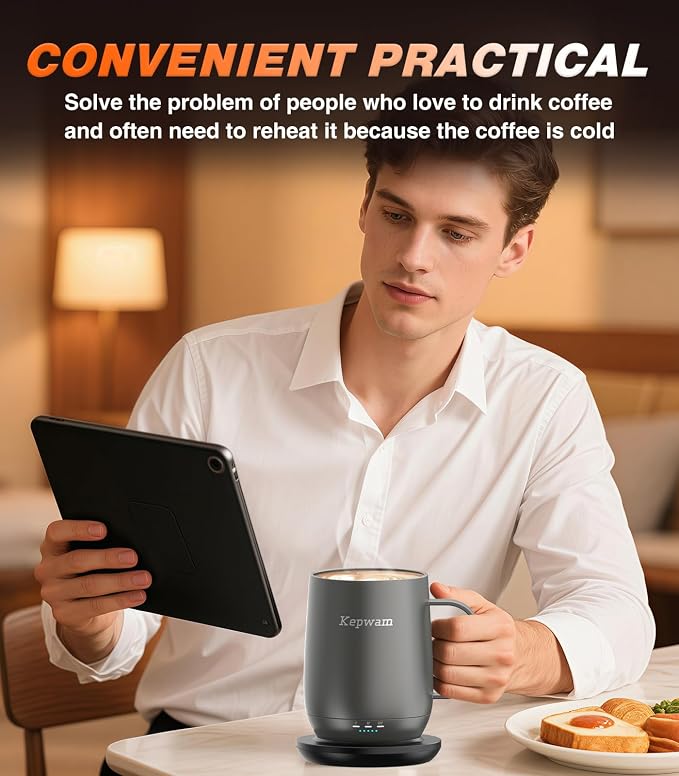 Kepwam Self-Heating Coffee Mug T2, 16oz Electric Heated Mug Hot Up to 149℉ | No - Image 6
