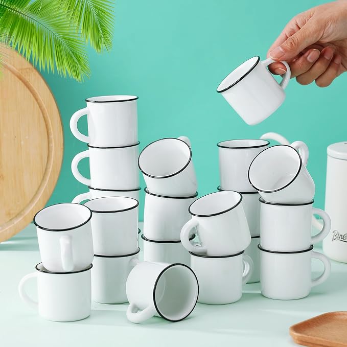 Uiifan 12 Pcs Ceramic White Coffee Mugs Bulk Vintage Espresso Mug Mini Tea Cups - Image 6