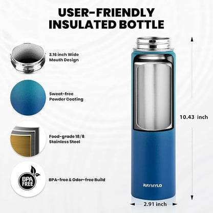RAYMYLO Insulated Water Bottle 24 oz, Triple Wall Vacuum Stainless Steel | - Image 4