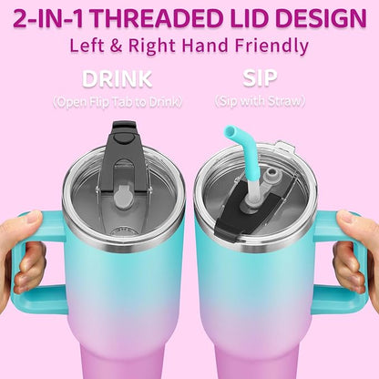 BENZZO 40 oz Tumbler with Handle Straw and 2-in-1 Lid Made of Metal Travel Mug - Image 4