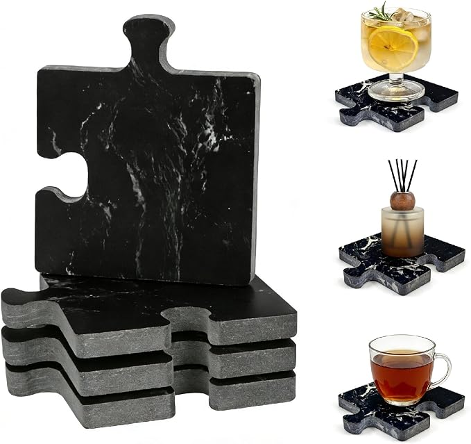 Marble Coasters Set of 4, Aturalux 3" Black Stone Coasters by Unknown