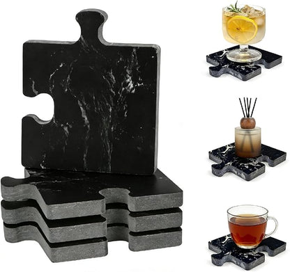 Marble Coasters Set of 4, Aturalux 3" Black Stone Coasters by Unknown