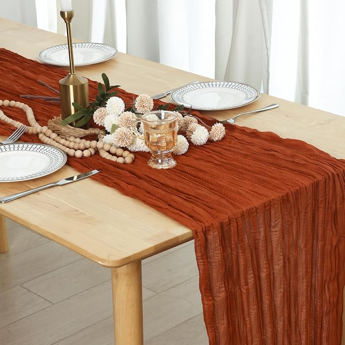 3 Pack Terracotta Cheesecloth Table Runner 120 Inch Boho Wedding Decor | - Image 4