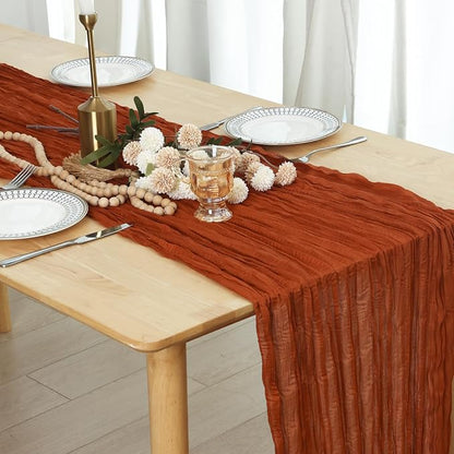 3 Pack Terracotta Cheesecloth Table Runner 120 Inch Boho Wedding Decor | - Image 4