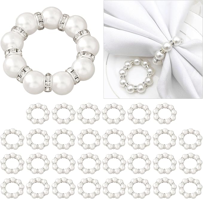 30Pcs Pearl Napkin Rings, Imitation Pearl Ring Napkin Wedding Beaded White | by Unknown