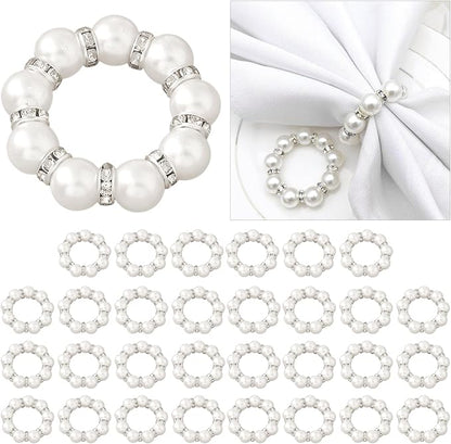 30Pcs Pearl Napkin Rings, Imitation Pearl Ring Napkin Wedding Beaded White | by Unknown