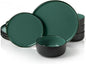 Dinnerware Set, 12 Piece Service for 4, Vase and Vessel, Ceramic 10.5” Dinner Plates, 8.2” Salad Plates and 20 oz Bowls, Stoneware, Somerset Collection (Black/Jade)